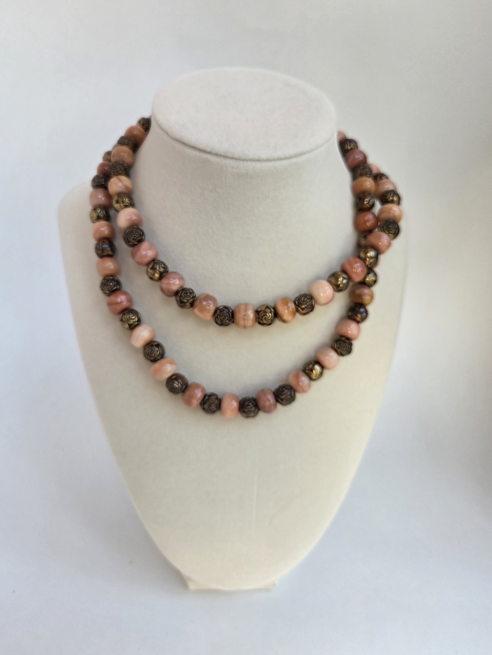 Handcrafted Peach and Bronze Beaded Necklace